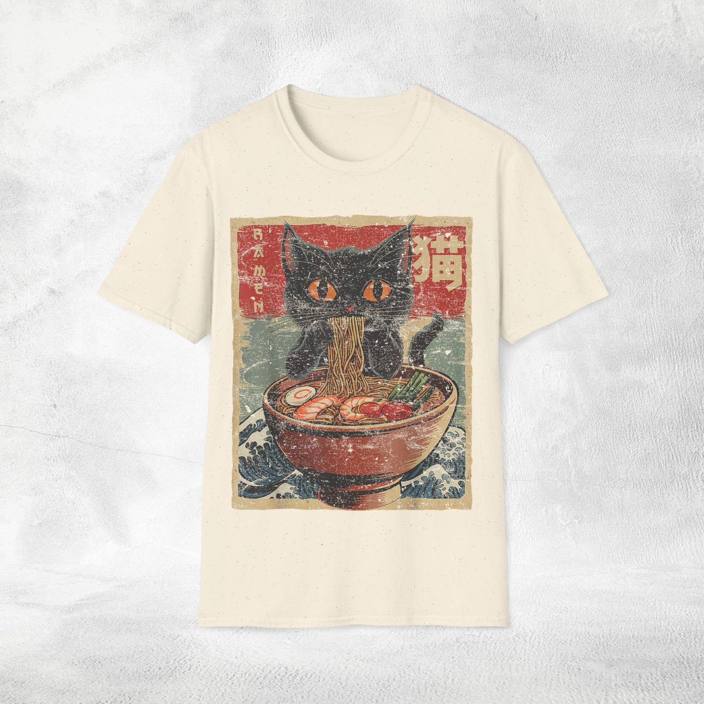 Unisex cat eats ramen / japanese restaurant