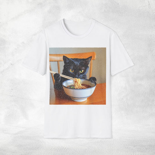 Unisex cat eats ramen / japanese restaurant