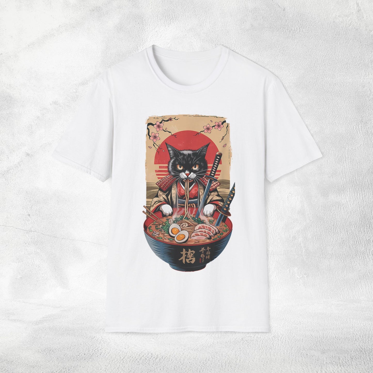 Unisex cat eats ramen / japanese restaurant