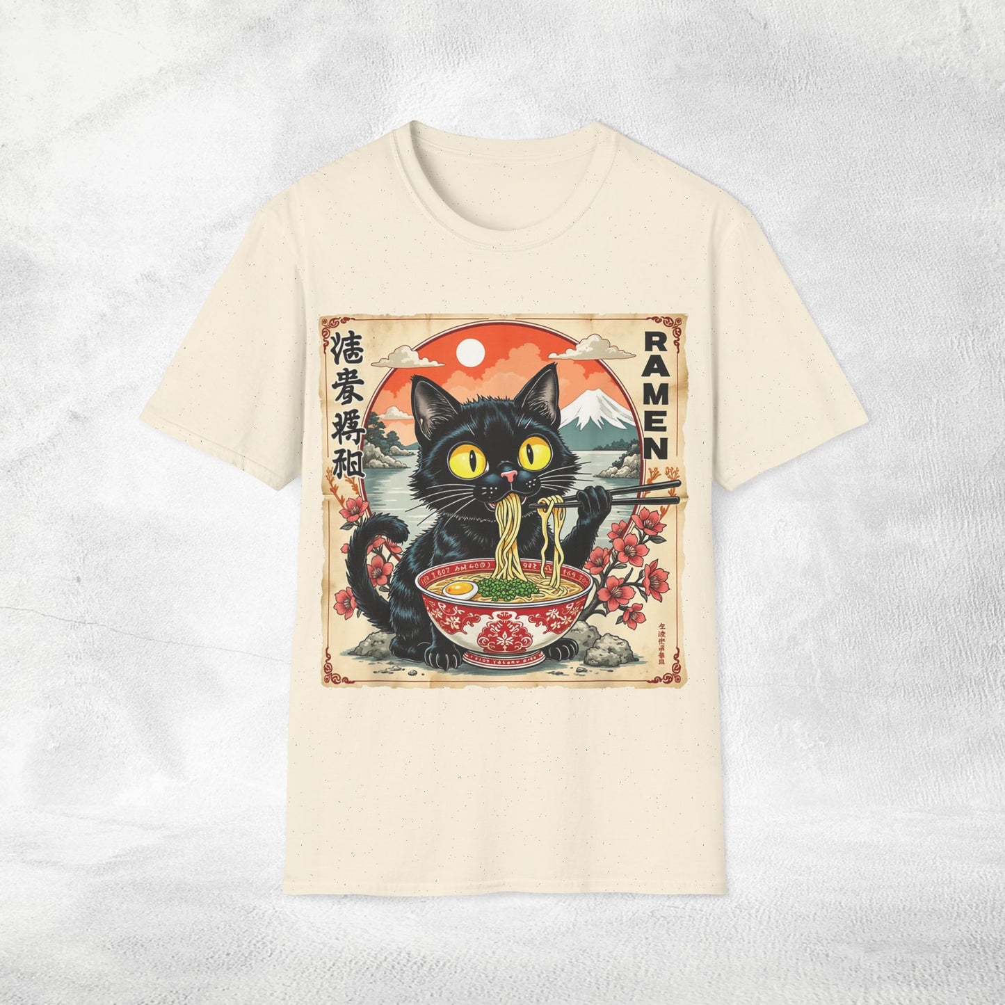 Unisex cat eats ramen / japanese restaurant