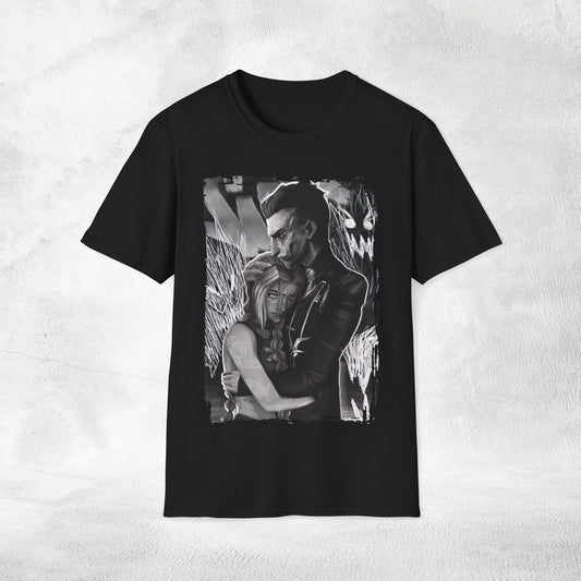 Unisex Gaming shirt Arcane Series LOL Jinx and Silco black &amp; white edition