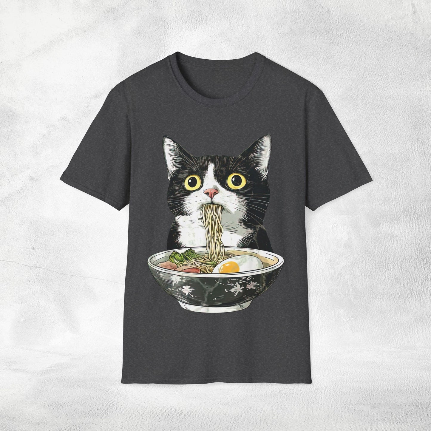 Unisex cat eats ramen / japanese restaurant